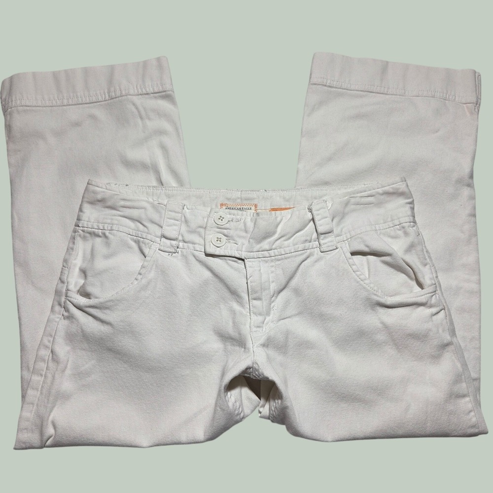 American Eagle White Low Rise Y2K Trousers Stretch Cotton Crop Pants Size 6